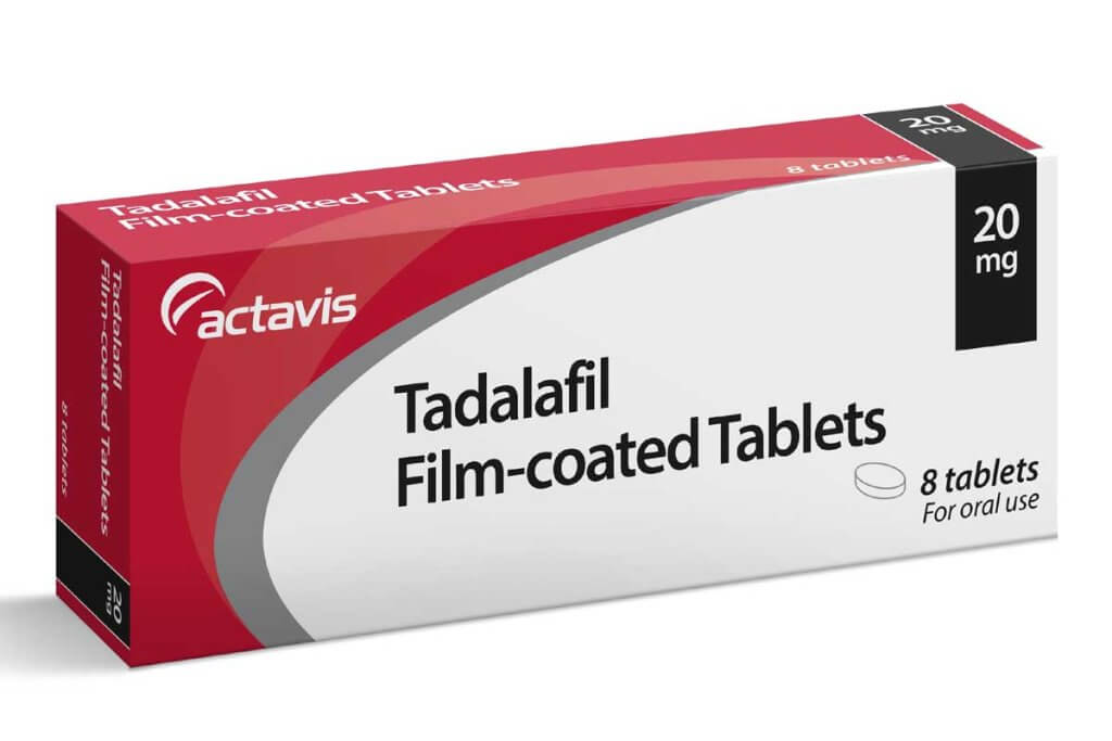 Tadalafil tablets with a glowing heart icon symbolizing increased sexual performance